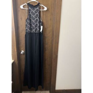 NWT Ultra Flirt Womens Juniors' Black Lace Top Paperbag Wide-Leg Jumpsuit - Size